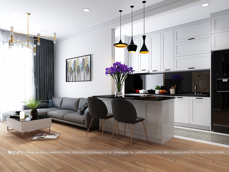 Phòng bếp nối thông phòng khách